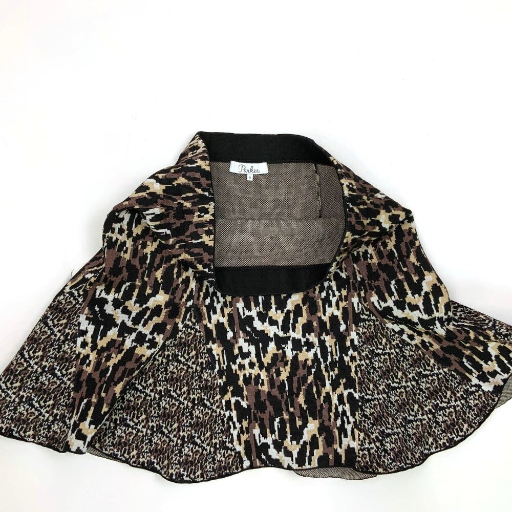 Parker Kenna Mini Skater Knit Mix Media Animal Print Skirt Sz M - Picture 12 of 16